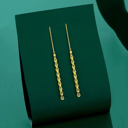 Pendientes de gota de borla de cola de Fénix hueca de Color dorado K Real para mujer, línea de diseño clásico, regalos de joyería fina