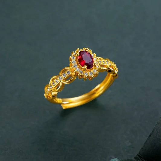 9999 24K   real gold store, same gold women's ring, lively ruby, luxurious and beautiful jewelry