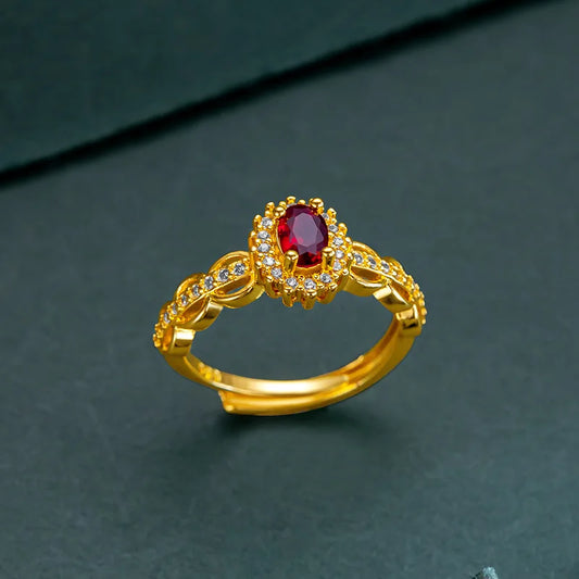 9999 24K   real gold store, same gold women's ring, lively ruby, luxurious and beautiful jewelry