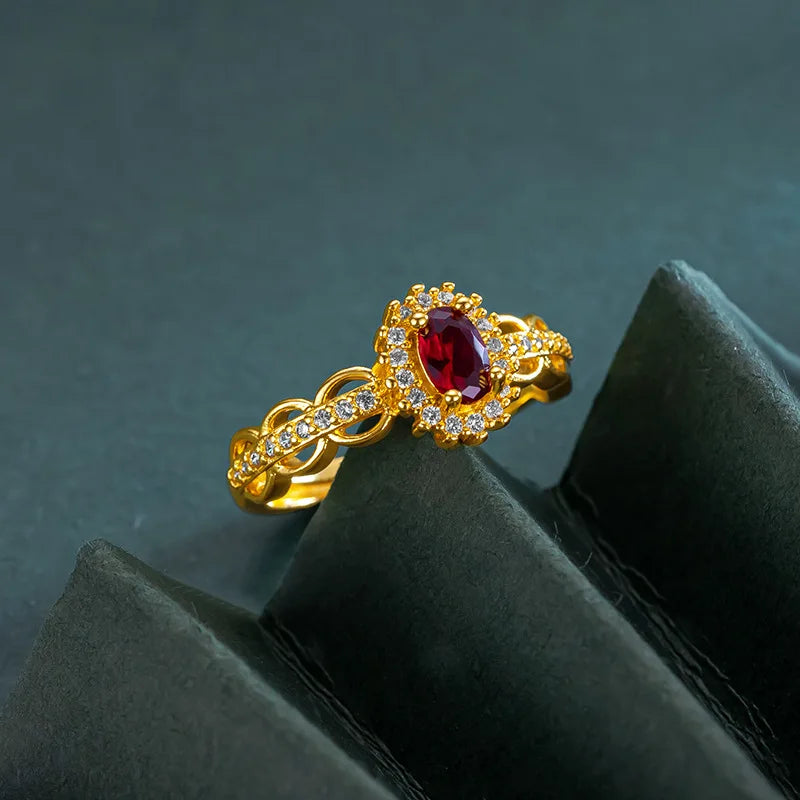 9999 24K   real gold store, same gold women's ring, lively ruby, luxurious and beautiful jewelry